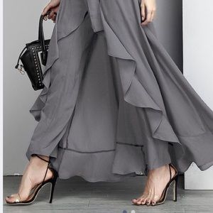 Chiffon High-waist ruffle pants
